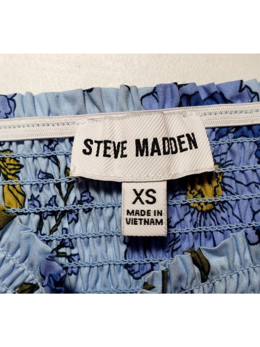 Blue Floral Sun Dress Mid-Thigh Mini XS Steve Madden Adjustable Straps Smocked - Picture 8 of 13